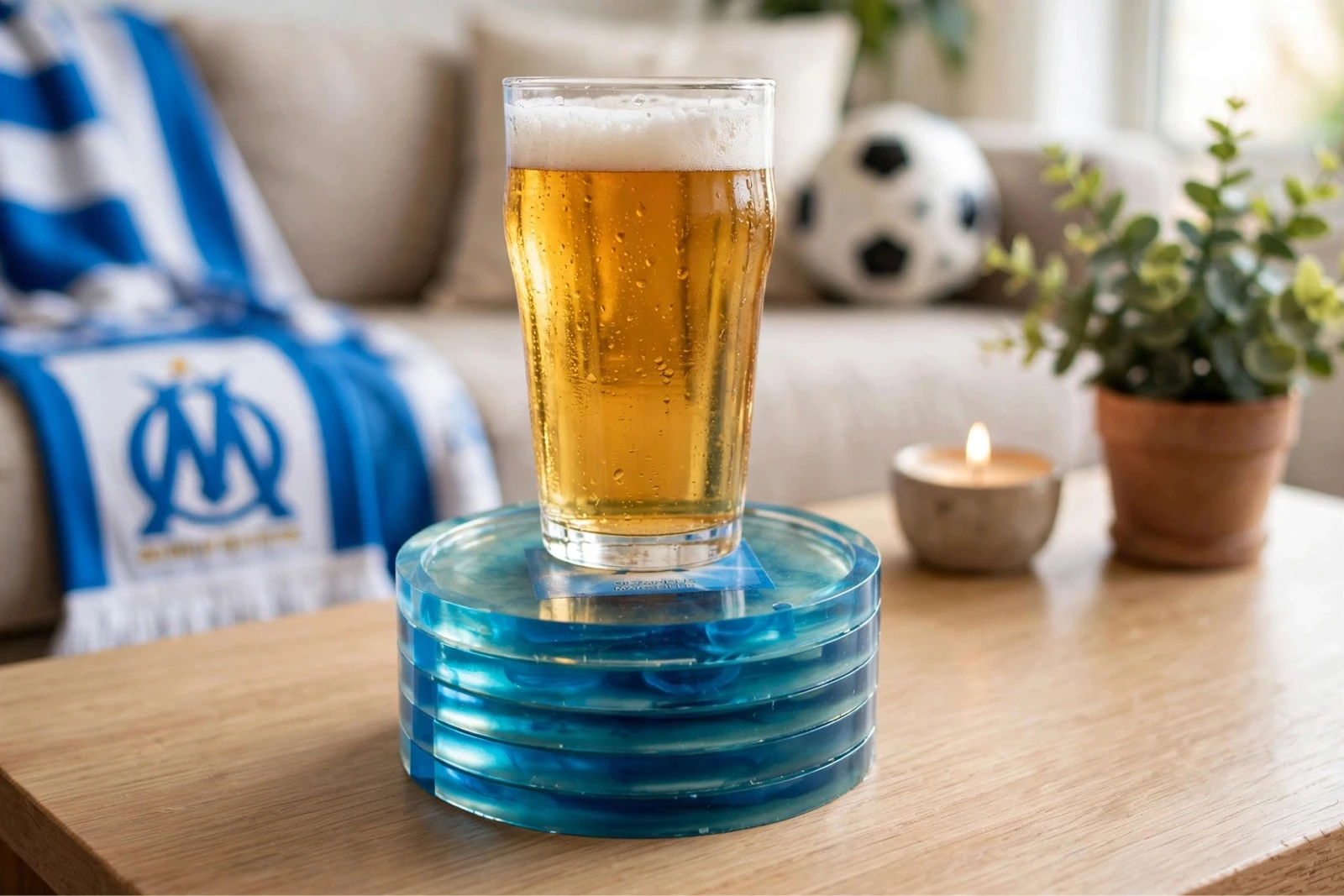 Lot de 4 dessous de verre OM et son rangement 
